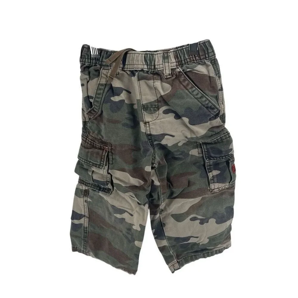 The Children's Place Kids Camo Drawstring Cotton Cargo Pants Green Brown Size 3T